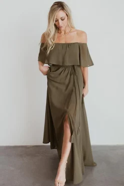Baltic Born maxi dresses|WEDDING SUITE|Victoria Off Shoulder Maxi Dress | Olive