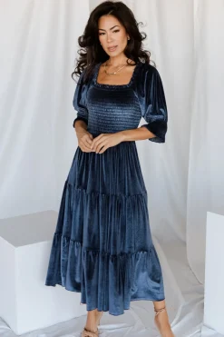 Baltic Born midi dresses|WEDDING SUITE|Vivaldi Smocked Velvet Midi Dress | Blue