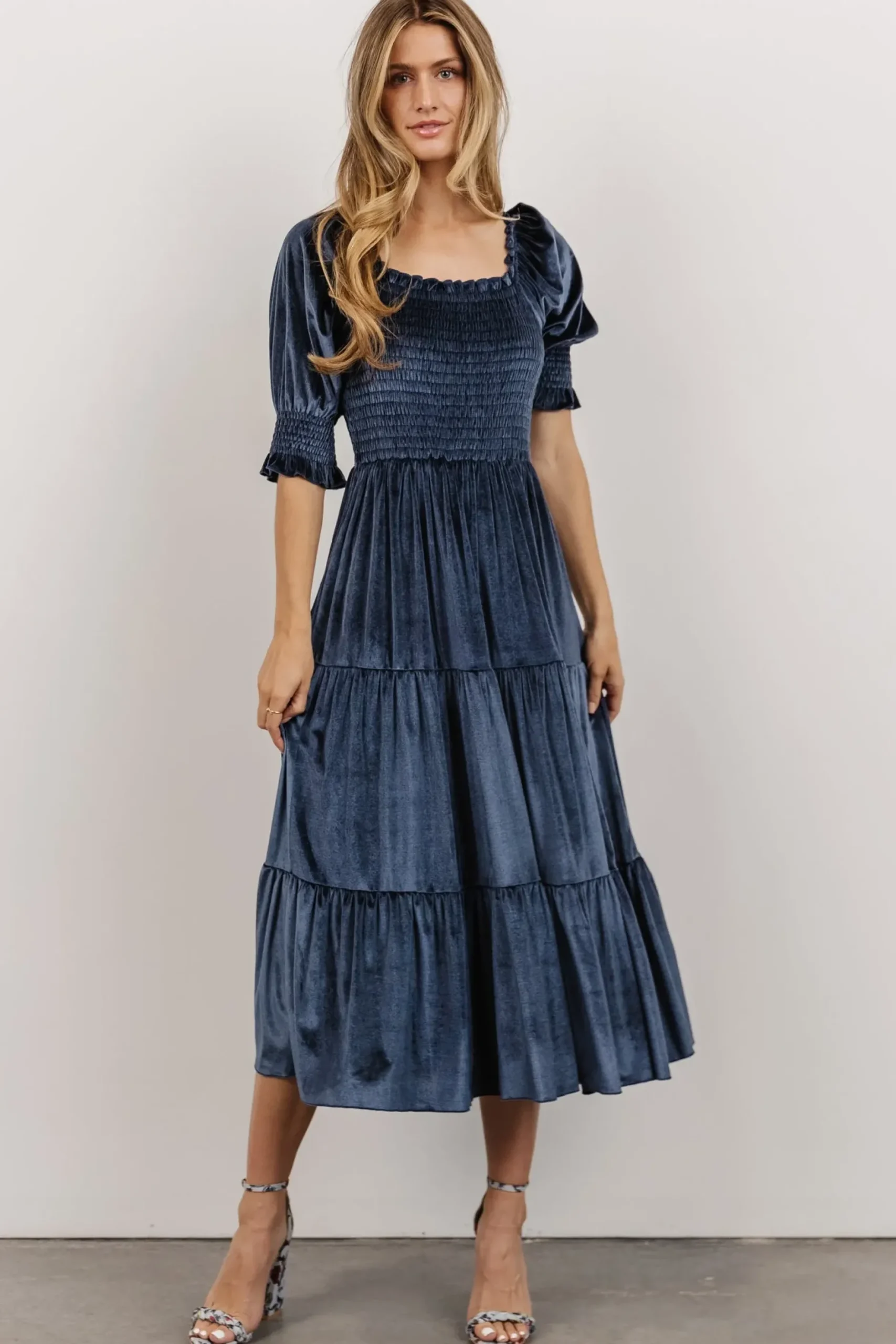 Baltic Born midi dresses|WEDDING SUITE|Vivaldi Smocked Velvet Midi Dress | Blue