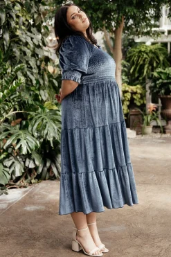 Baltic Born midi dresses|WEDDING SUITE|Vivaldi Smocked Velvet Midi Dress | Blue