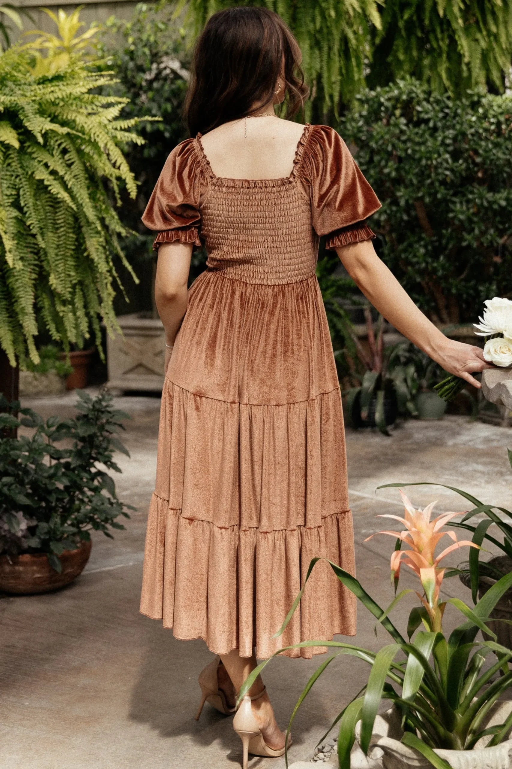Baltic Born midi dresses|WEDDING SUITE|Vivaldi Smocked Velvet Midi Dress | Bronze
