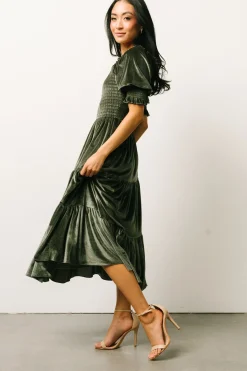 Baltic Born midi dresses|WEDDING SUITE|Vivaldi Smocked Velvet Midi Dress | Dark Eucalyptus