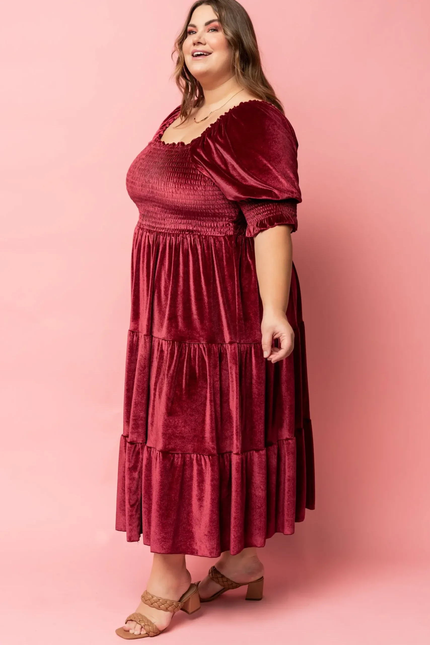 Baltic Born midi dresses|WEDDING SUITE|Vivaldi Smocked Velvet Midi Dress | Marsala