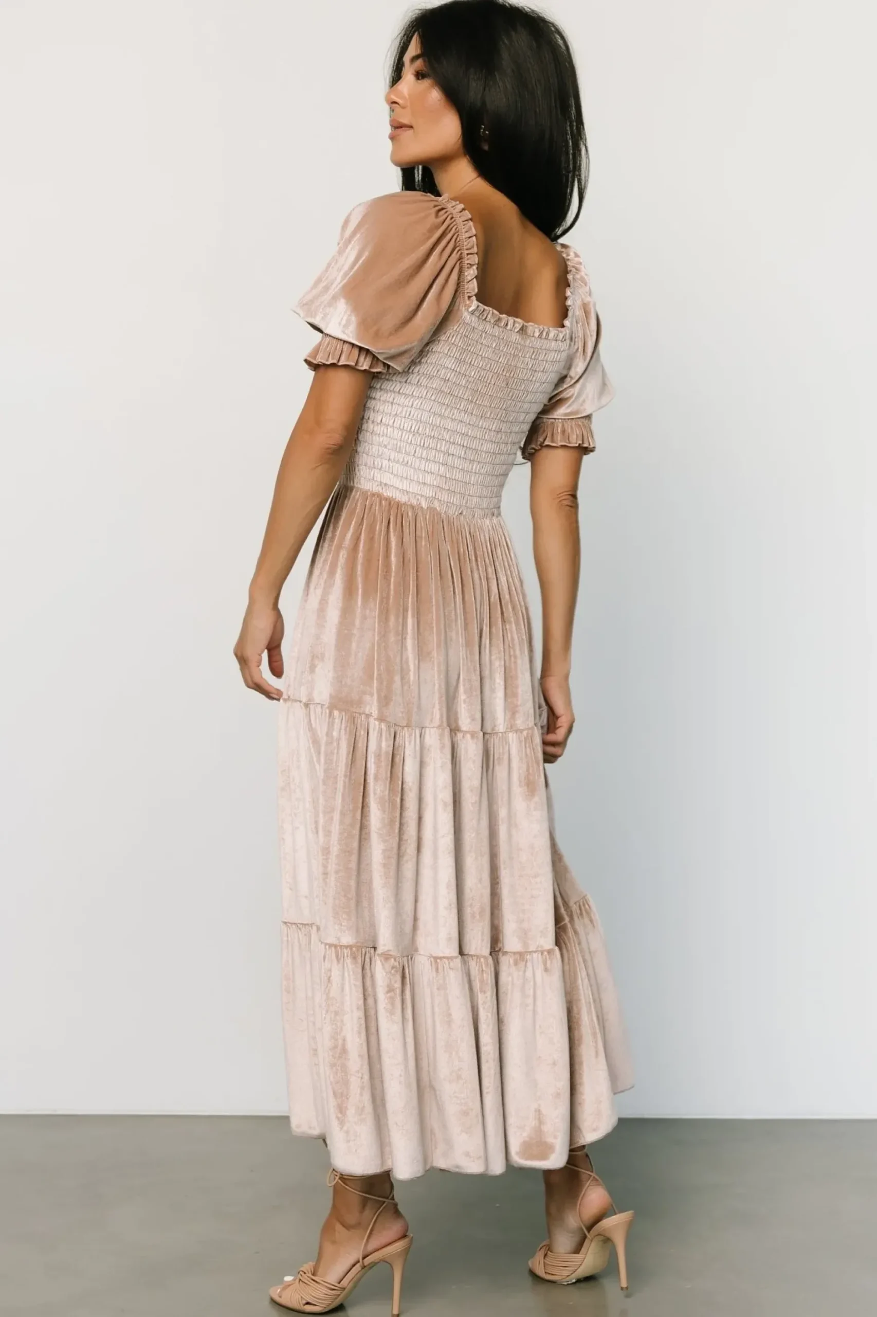 Baltic Born midi dresses|WEDDING SUITE|Vivaldi Smocked Velvet Midi Dress | Champagne