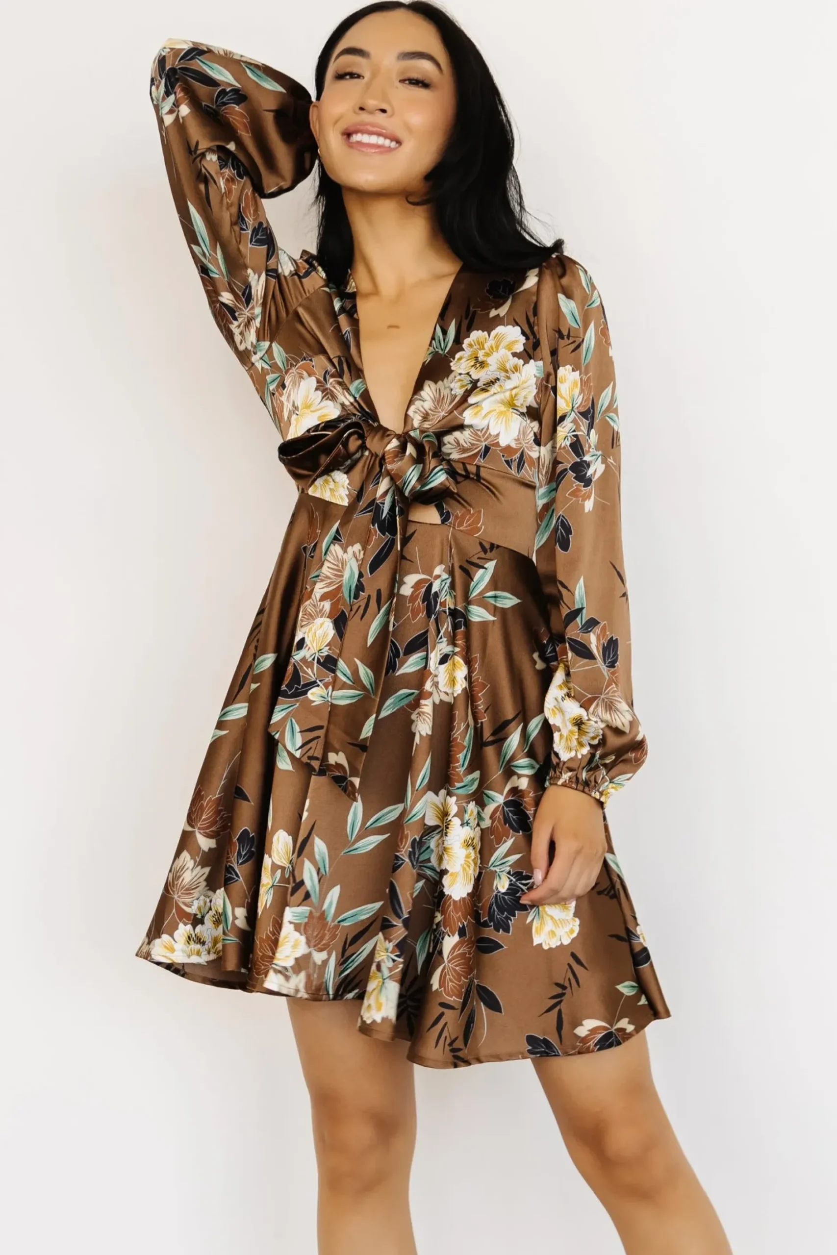 Baltic Born short dresses|WEDDING SUITE|Woodbury Satin Mini Dress | Mocha Floral