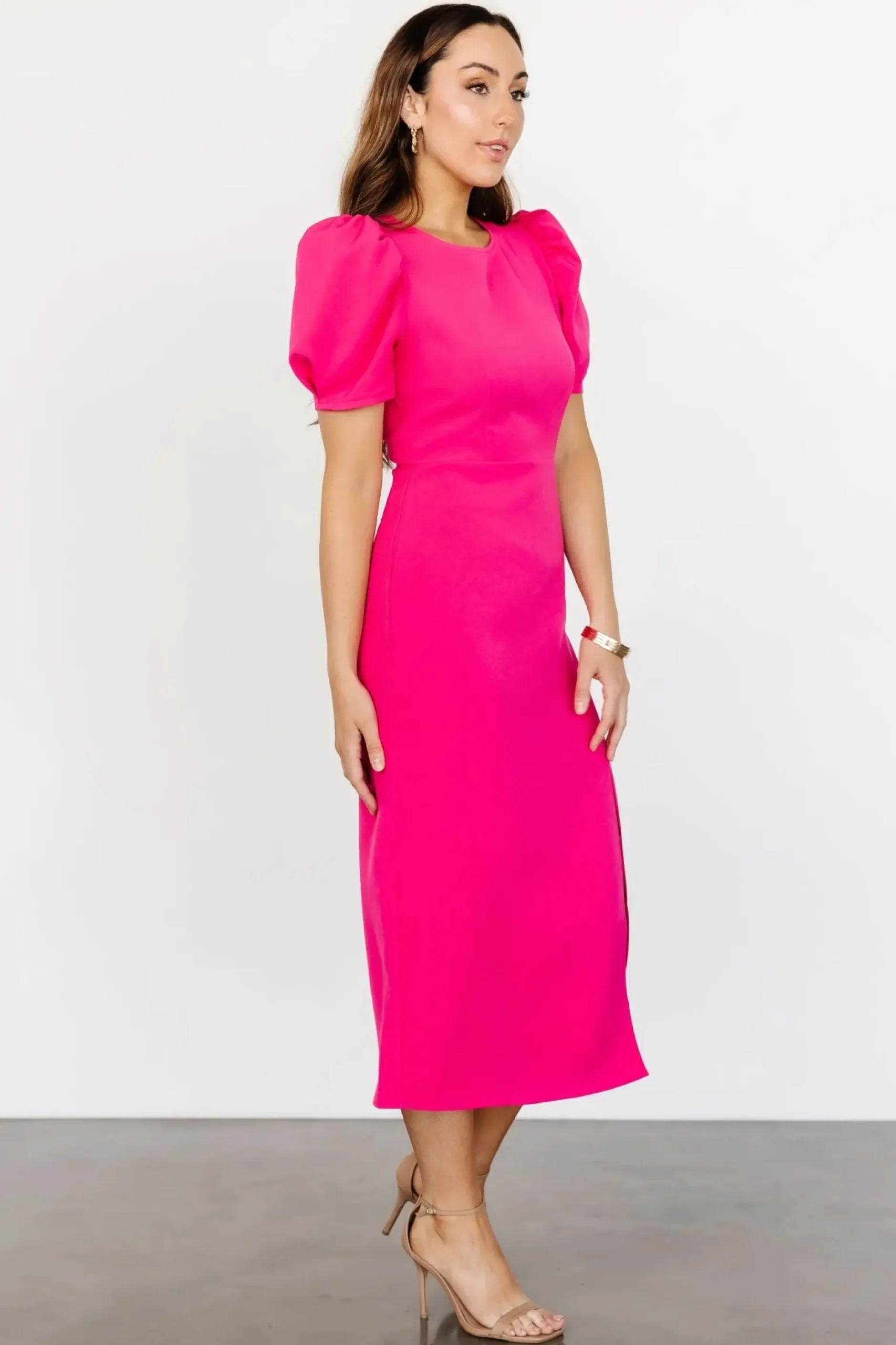 Baltic Born midi dresses|WEDDING SUITE|Younge Puff Sleeve Midi Dress | Pink