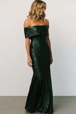 Baltic Born embellished + sequined|Yvonne Off Shoulder Sequin Gown | Green