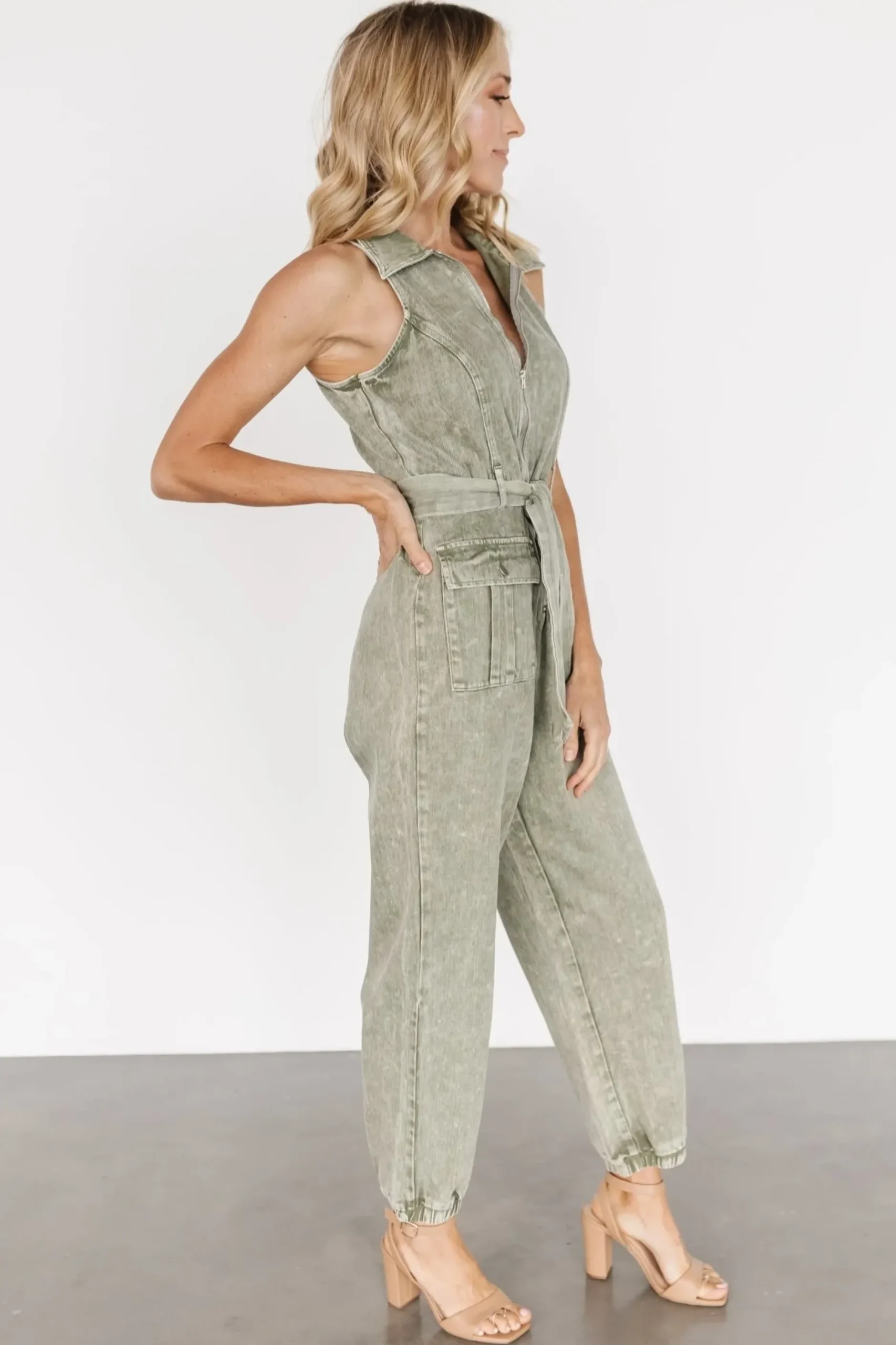 Baltic Born JUMPSUITS + ROMPERS|Zahara Sleeveless Jumpsuit | Washed Olive