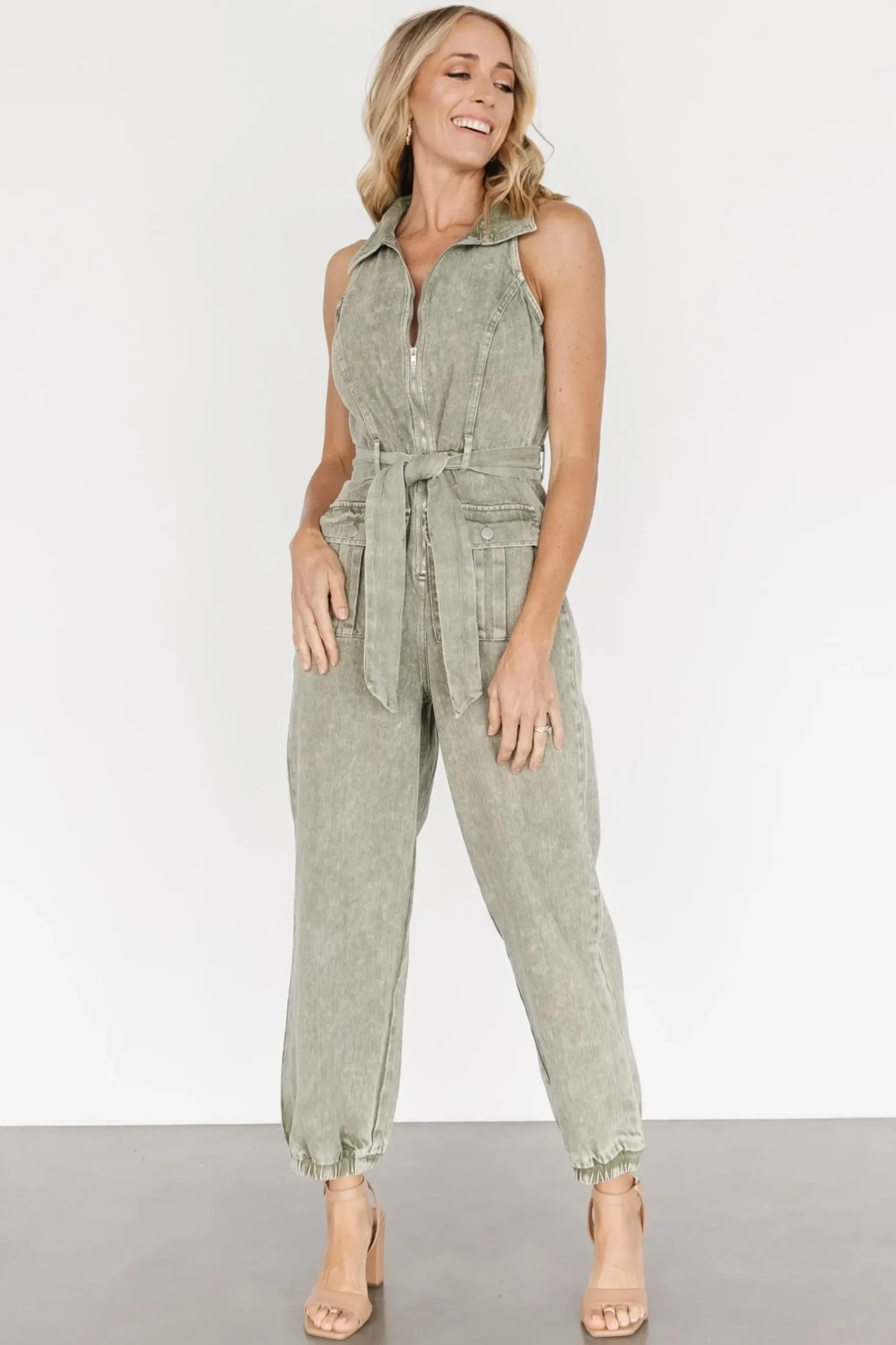 Baltic Born JUMPSUITS + ROMPERS|Zahara Sleeveless Jumpsuit | Washed Olive