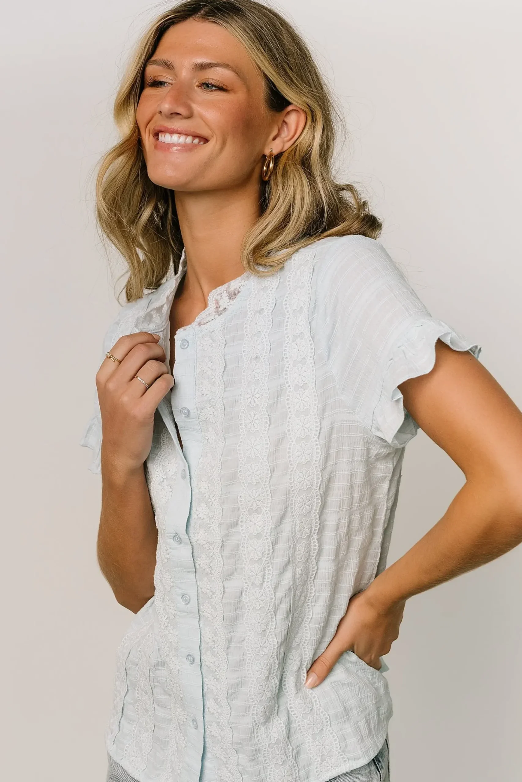 Baltic Born blouses + shirts|Zara Lace Top | Blue
