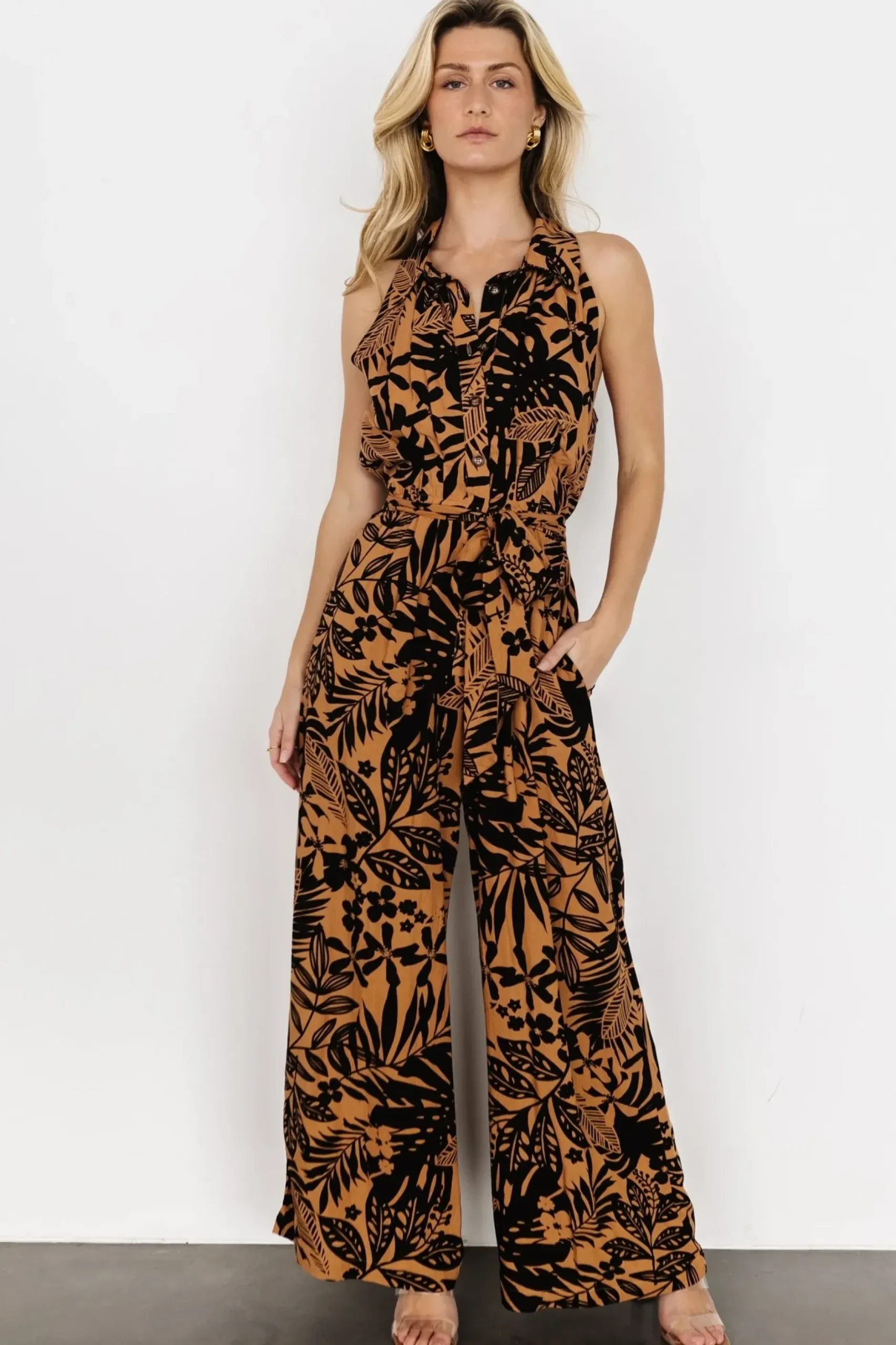 Baltic Born JUMPSUITS + ROMPERS|Zendaya Jumpsuit | Camel + Black Print